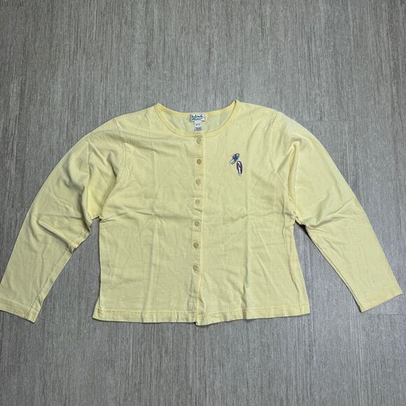 Vintage 90s Womens Button Up Beach Shirt Taste Buds USA Yellow Sandals - Picture 1 of 8